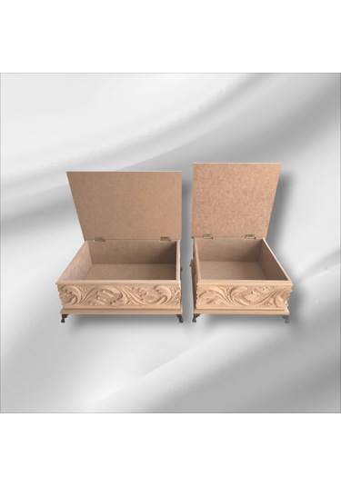 Ahşap- Ham Mdf-takı-aksesuar-çok Amaçlı-ayaklı-2li Dekoratif Kutu