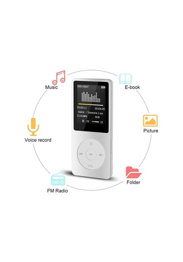 Kangvka 1.8 İnç Tft Ekranlı Taşınabilir Mp3 Çalar - Mikrofonlu Kayıt, Radyo Ve Video Desteği, Hafif Tasarım, Beyaz