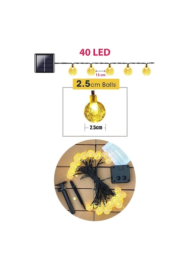 Technosmart 40 Ledli 8 Modlu Solar Büyük Kristal Top Bahçe Aydınl Sarı