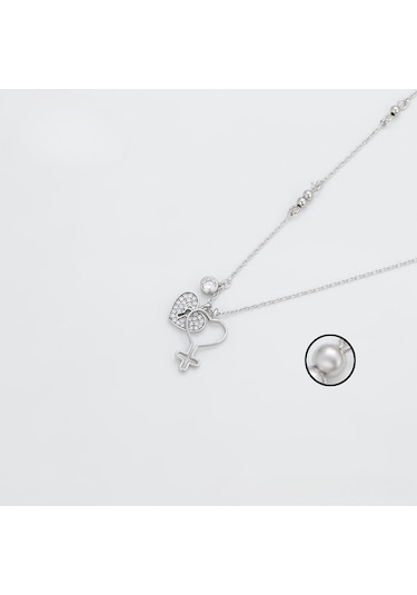Zirkon Taşlı Kalp Detaylı Platin Kaplama Kadın Kolye Silver