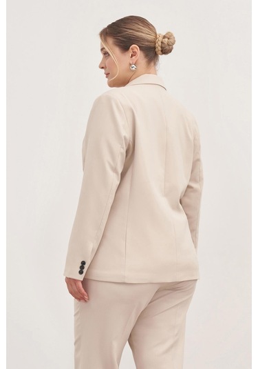 Astarlı Tek Düğmeli Blazer-1758-krem Krem