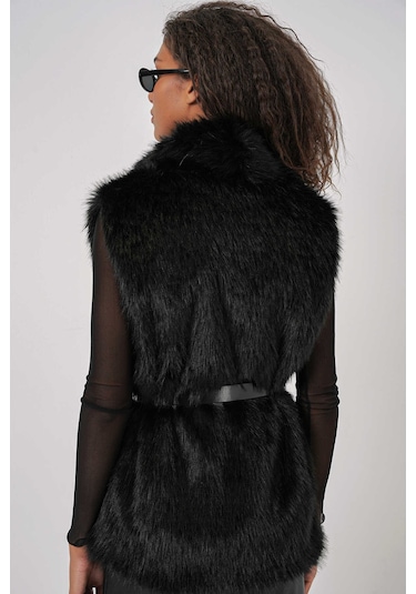 Gabria Kürklü Yelek Siyah