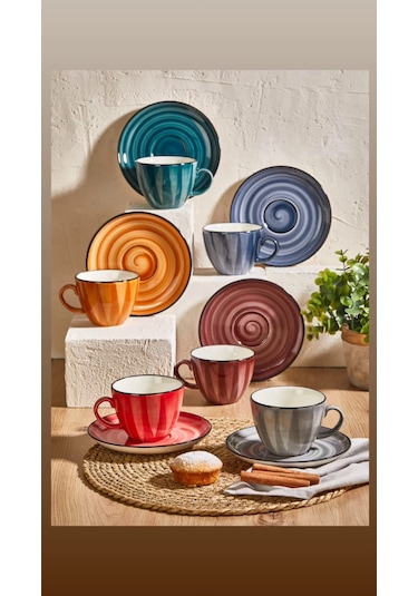 6 Kişilik 12 Parça Mix Porselen Çay Nescafe Fincan Takımı 230ml