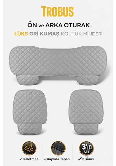 Renault Symbol Uyumlu 3 Parça Kapitone Kumaş Minder Gri