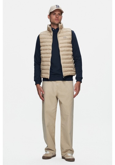 Blume Koyu Bej Fermuarlı Ve Cepli Polyester Standard Fit Erkek Yelek Koyu Bej