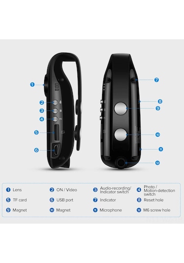 Wezone Mini Gömlek Kamerası 1080p Geniş Açı, Hareket Algılama Ve Gürültü Azaltma, Dışarıda Kullanıma Uygun, Usb Şarjlı