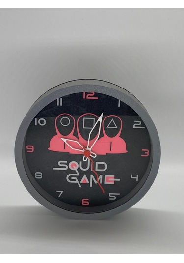 Squid Game Temalı Siyah Zeminli Ve Siyah Kasalı Duvar Saati Siyah
