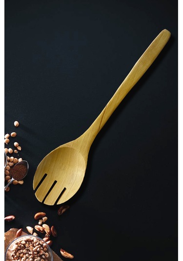 Standlı Ahşap Tahta Servis Sunum Kaşık Seti - Doğal Yağlı 5 Parça