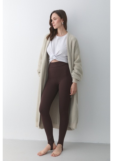 Taş Boydan Uzun Triko Hırka - 251015 Taş