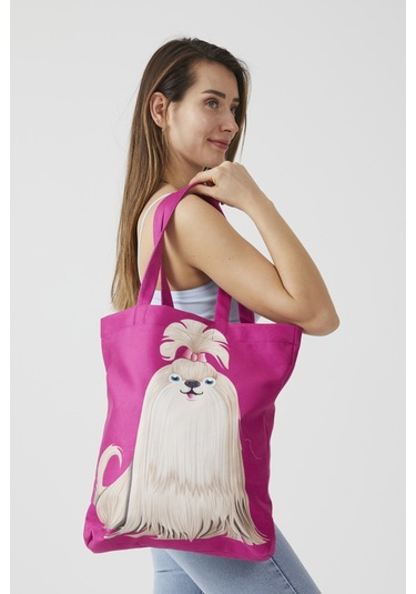 Ays Home Şirin Köpek Bez Alışveriş Plaj Omuz Çantası Fuşya