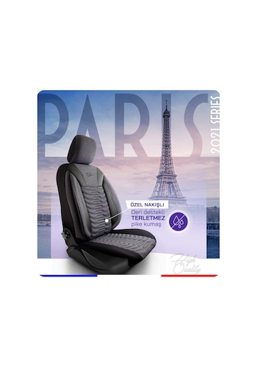 Panda Paris Serisi Pike Kumaş Oto Koltuk Kılıfı Tam Set Siyah - Gri