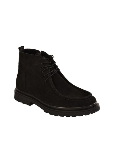 Erkek İçi Kürklü Fermuarlı Deri Casual Bot Siyah