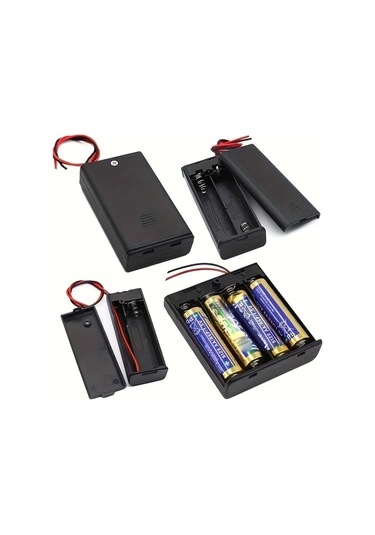 Hightower 1 2 3 4 Yuvalı Aa Pil Yuvası Açma Kapama Anahtarlı Siyah Plastik Kutu