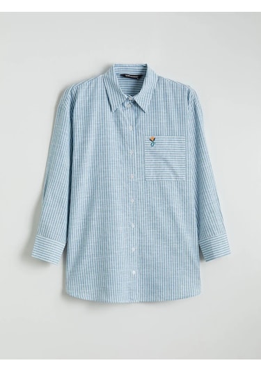 LC Waikiki Yeşil Çizgili Oversize Poplin Kadın Gömlek Tunik Yesil