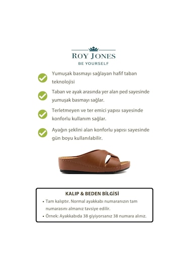 Roy Jones Kadın Taba Kısa Topuk Günlük Ev Terlik 1816 Taba