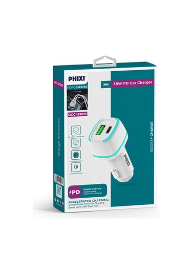 Phixi Force QCC4138 Çift Çıkışlı PD Destekli 38W Araç Şarj Adaptö