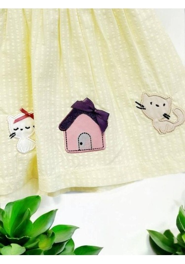 Zekids Kız Bebek Fiyonklu Patch Nakışlı Elbise-14527 Sarı