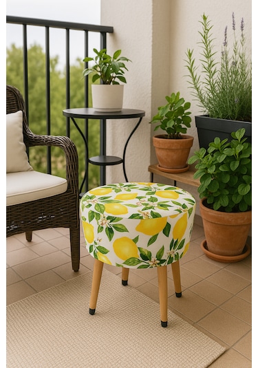 Puf Koltuk Tabure - Limon Çiçeği