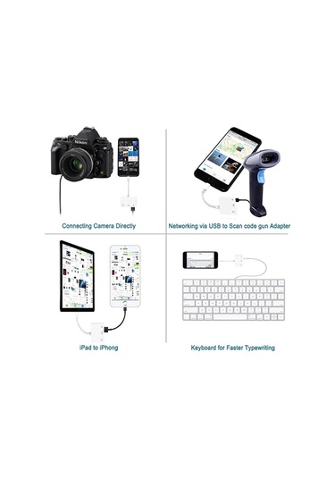 3in1 Apple Uyumlu iPhone-ipad Lightning To Kulakılık Ve Usb Kamera Okuyucu Otg- 5775