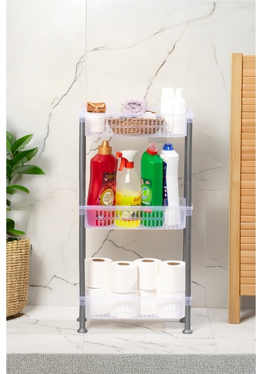 Porsima 5197 3 Katlı Raf - Çok Amaçlı 3 Katlı Evye Altı Düzenleyici Dolap Içi Tezgah Altı Organizer Şeffaf