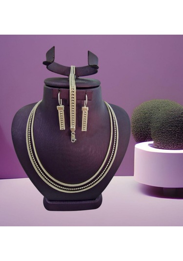 Zincirli Gümüş Takım Kolye Bileklik Küpe Bayan Seti Tkm-227 Gümüş