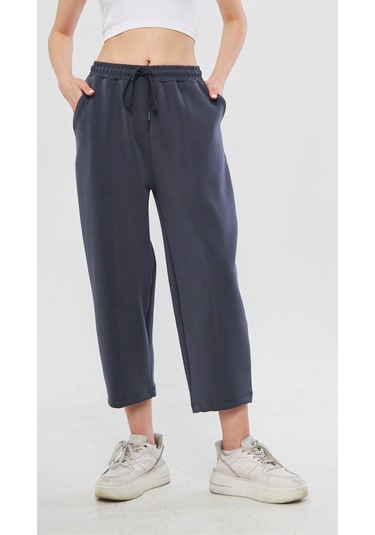 Haki Ultra Yumuşak, Dikiş Detaylı Havuç Kesim Bağcıklı Lastikli Bilek Boy Kadın Modal Pantolon Antrasit