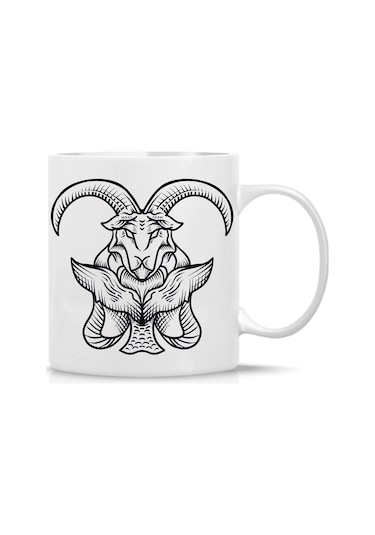 Oğlak Burcu Kupa Mistik Astroloji Tasarım Beyaz