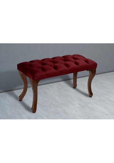 Gazzini Classic Chester Model Kapitoneli Puf- Ceviz Ayak, Bordo Kumaş