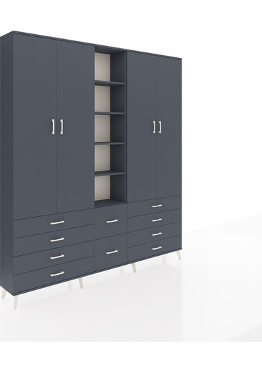 Arges Dolap 9 Raflı 10 Çekmeceli 2 Askılı 220x30x243 Antrasit-antrasit/antrasit Antrasıt/antrasıt