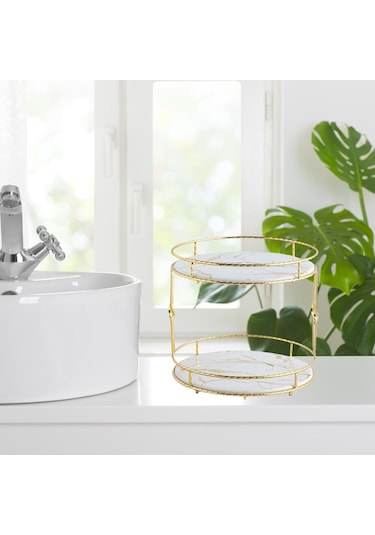 Suntek Magideal Seramik Depolama Tepsisi Çift Mermer Doku Yatak Beyaz