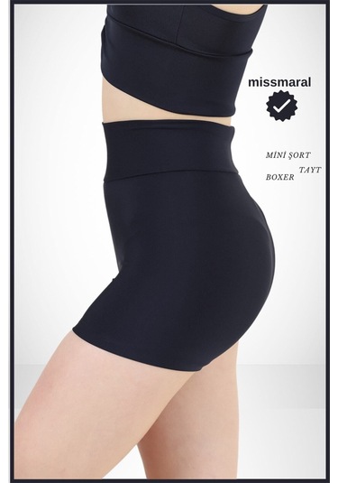 Kadın Lacivert Yüksek Bel Toparlayıcı İç Göstermeyen Boxer Şort Deniz, Havuz & Günlük Kullanım Lacivert