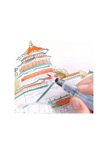 Fırça Uçlu, Brush Pen, Sulu Boya, Su Ve Mürekkep Hazneli, Boyama Kalem Mavi-s Beden