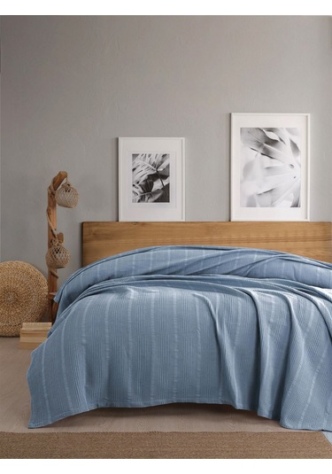 Çift Kişilik Waffle Pike 210x230cm, %100 Pamuk, Petek Tasarım, Mavi Mavı Mavi