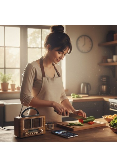 River World Radyo Nostaljik Retro Ahşap Tasarım Şarjlı Bluetooth Hoparlörlü Küçük Boy