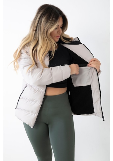 Kadın Taş Içi Polarlı Kürklü Kapüşonlu Su Geçirmez Rüzgara Dayanıklı Şişme Kışlık Mont Kaban Parka Taş