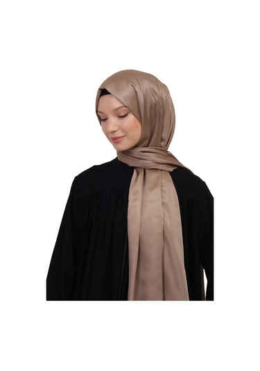 Çift Taraflı Düz Jakar Şal Parlak & Mat Dokulu, Özel Gün Şalı, Düz Renk Koyu Bej