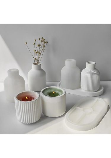 Silikon Saksı Kalıpları, 4 Parça Alçı Vazo Silikon Kalıp