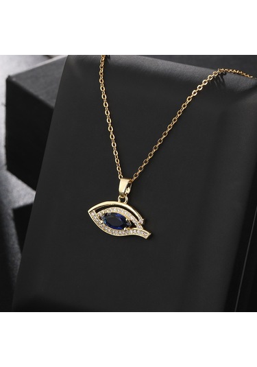 Takı: Titanyum Çelik Köprücük Kimi Zinciri, Renkli Zirkon Taşlı Göz Pandantif, Şeytan Gözü Kolye Altın