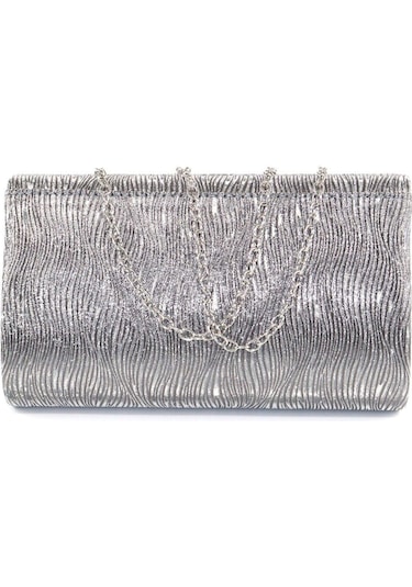 Lazer dalgalı kumaş. Platin abiye çanta. Kadın abiye çanta Abiye çanta platin. Metalik davet çantası