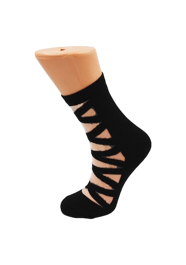 Kadın Desenli Tül Çorap Siyah