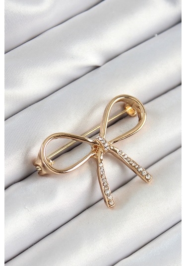 Zirkon Taş Detaylı 3d Fiyonk Figürlü Gold Renk Kadın Broş - Tj-br442 Çok Renkli