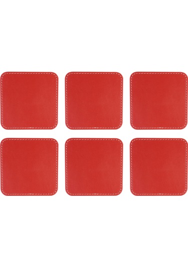 Bardak Altlığı,6 Lı Set,masaüstü Kare Cup Coaster,vegan Suni Deri,11x11 Cm.,kırmızı