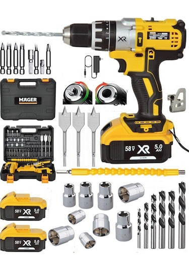 Mager Germany Thechnology Xr 58 Watt 5 Ah Çift Akülü Led Işıklı Şarjlı Vidalama Matkap
