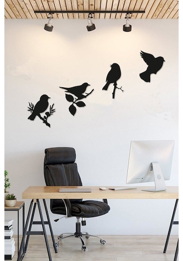 Lazer Kesim Modern Dörtlü Kuş Duvar Dekoru