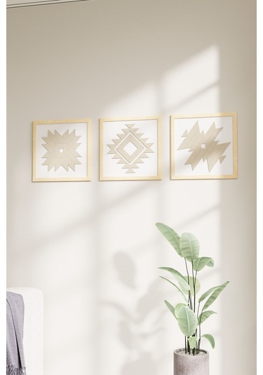 Dekoratif 3 Parçalı Modern Ahşap Çerçeveli Tablo