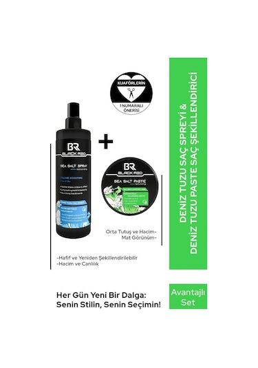 Black Red Saç Sea Salt Deniz Tuzu Saç Spreyi & Seal Salt Paste Saç Şekillendirici Mat Wax 2'li Set