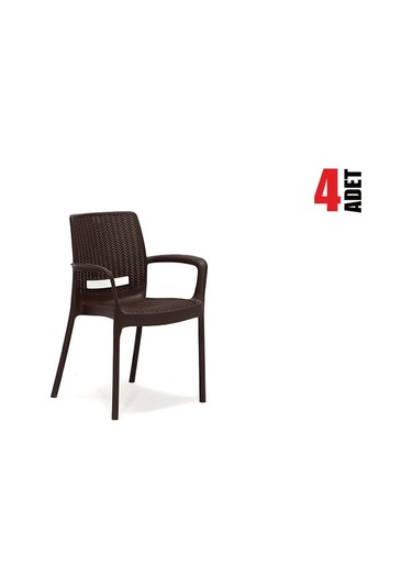 4 Adet Rattan Kollu Kahve Sandalye Balkon Bahçe Teras Kahve