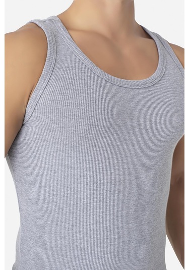 Erkek Gri Fitilli Kaşkorse Atlet 3'lü Paket Esnek Ve Yumuşak Kumaş Gri