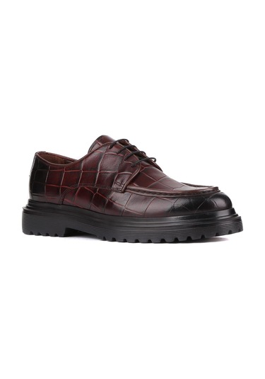 Shoetyle - Bordo Croco Deri Bağcıklı Erkek Günlük Ayakkabı 250-1615-758-bordo Bordo