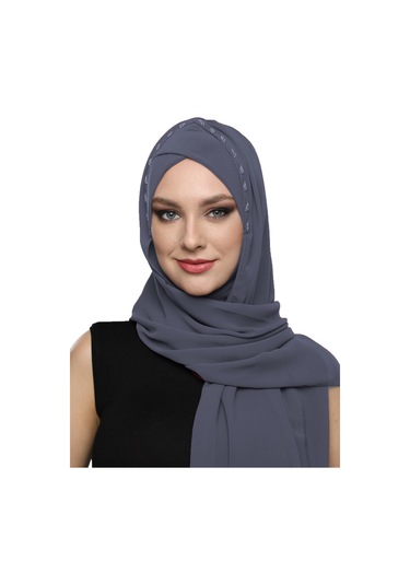 Şallı Takmatik Taşlı Koyu Gri Hazır Türban Tesettür Bone Namaz Örtüsü Koyu Gri